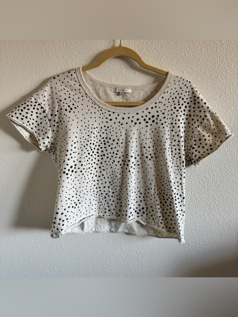 Z Supply Dalmatian Dot Crop Tee Ivory Black Spotted Crewneck Cotton XS